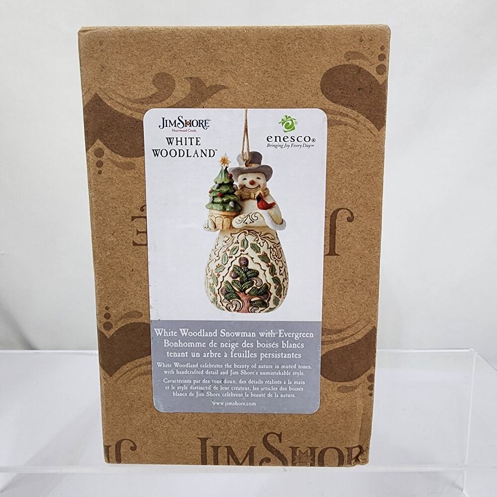 Jim Shore White Woodland Snowman w/ Evergreen Tree Cardinals Ornament NIB Sealed